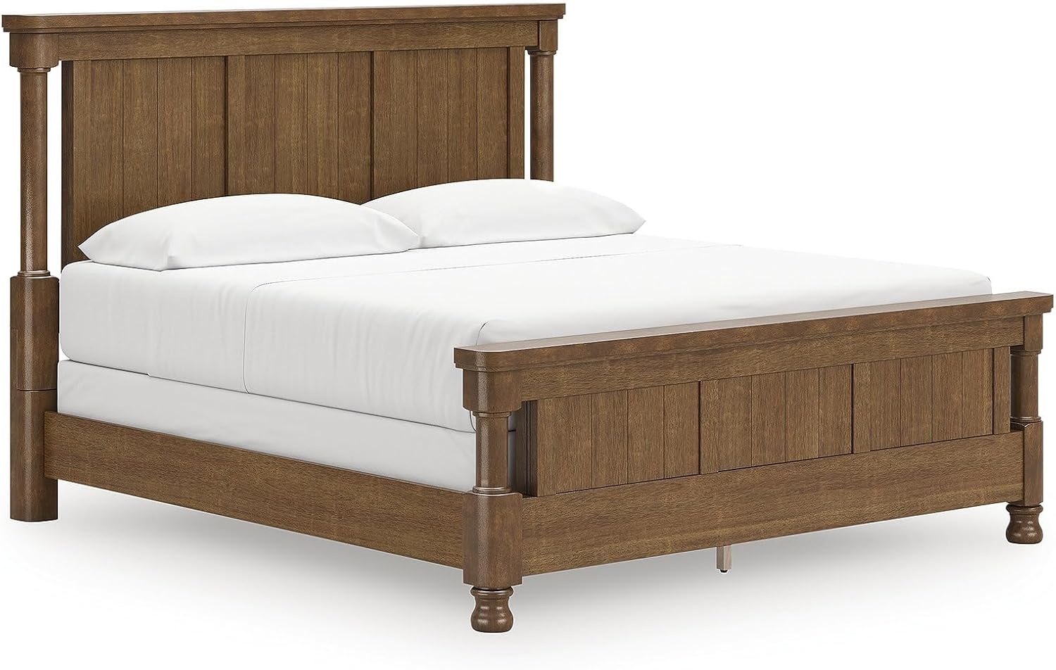 image:imageSignature Design by Ashley California King Four Poster Bed Frame Brown Mango wood veneer and engineered wood Laminated slat support Bed frame with headboard Master bedroom Greddinton Series