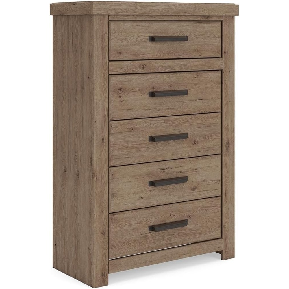 image:imageSignature Design by Ashley Contoura 5Drawer Chest of Drawers  Engineered wood and decorative laminate Rustic modern style Bedroom storage use Dark bronzetone pulls European slides