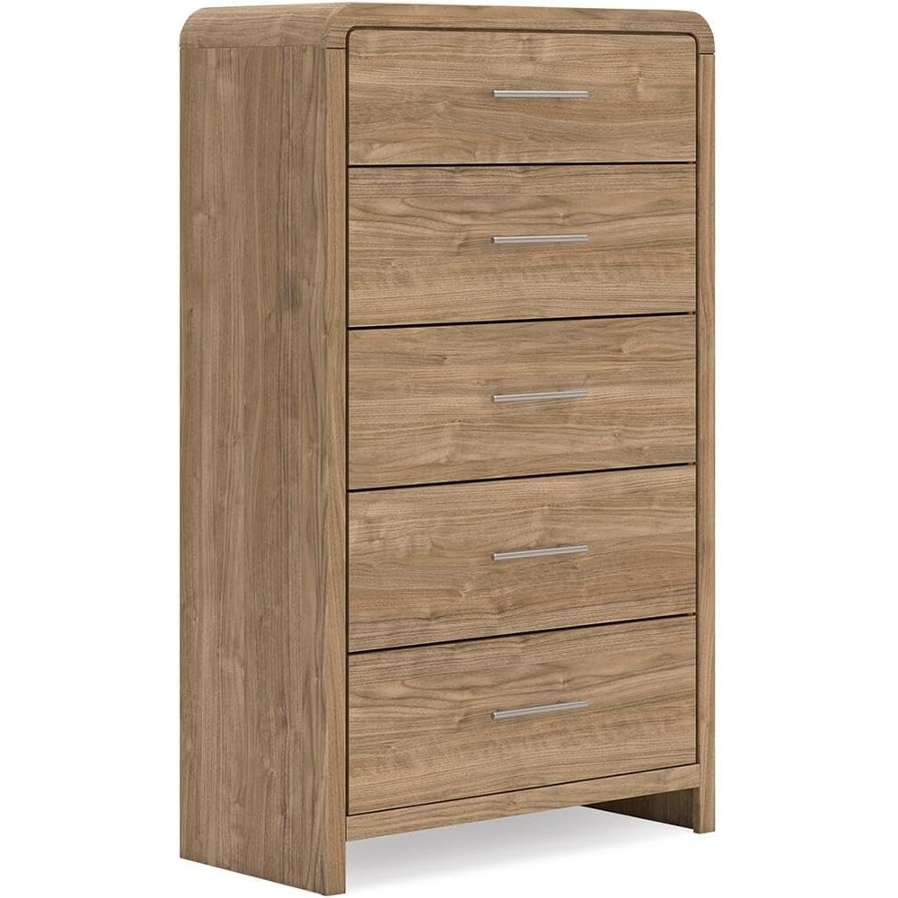 image:imageSignature Design by Ashley Dayella 5Drawer Chest Tall Dresser Walnut  Engineered wood and decorative laminate Champagne handles Smooth gliding drawers Vertical bedroom storage Casual rustic