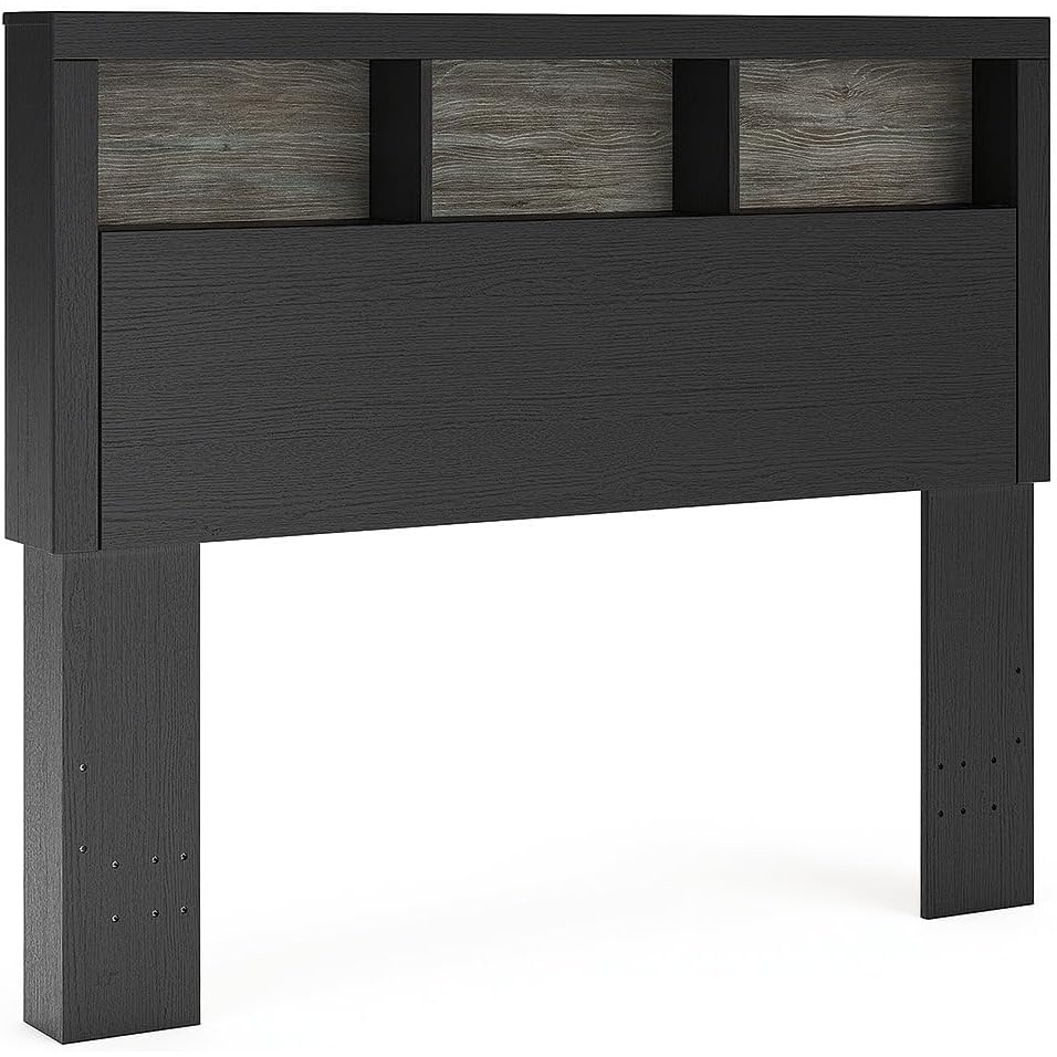 image:imageSignature Design by Ashley Ryderton Full Bookcase Headboard Black amp Gray  Engineered wood and decorative laminate 3 storage cubbies Full bed frame mount Rustic two tone finish Bedroom use