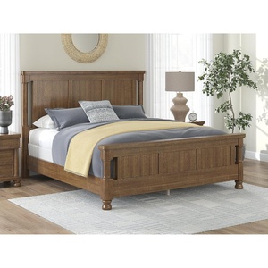 Signature Design by Ashley California King Four Poster Bed Frame, Brown | Mango wood veneer and engineered wood, Laminated slat support, Bed frame with headboard, Master bedroom, Greddinton Series