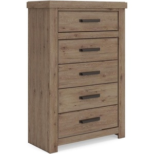 Signature Design by Ashley Contoura 5-Drawer Chest of Drawers | Engineered wood and decorative laminate, Rustic modern style, Bedroom storage use, Dark bronze-tone pulls, European slides