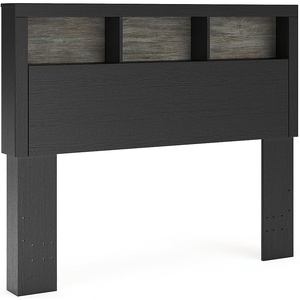 Signature Design by Ashley Ryderton Full Bookcase Headboard, Black & Gray | Engineered wood and decorative laminate, 3 storage cubbies, Full bed frame mount, Rustic two tone finish, Bedroom use