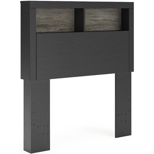 Signature Design by Ashley Ryderton Twin Bookcase Headboard, Black/Gray | Engineered wood (MDF/particleboard/plywood), Decorative laminate finish, 3 storage cubbies, Youth bedroom use, Rustic style