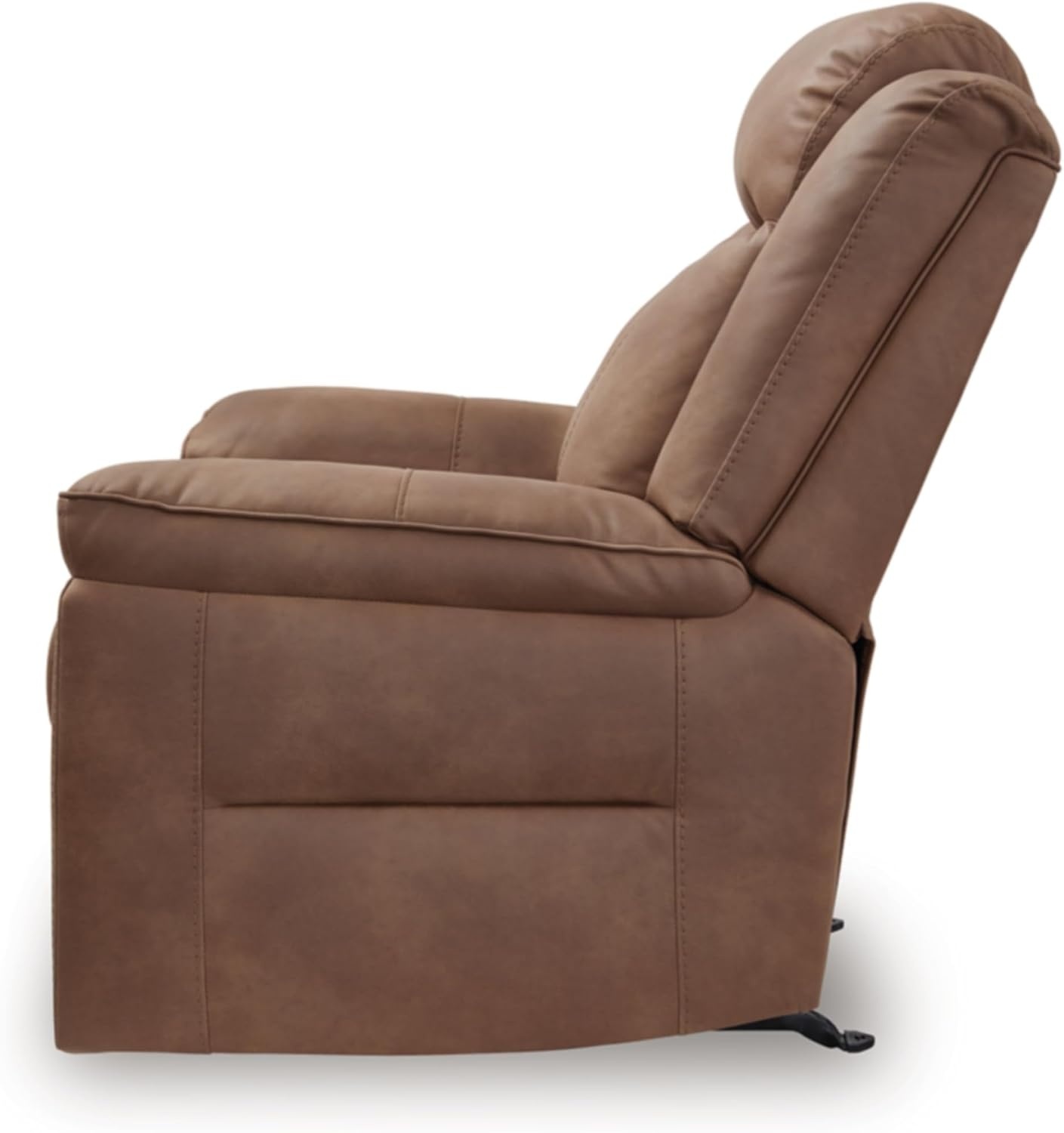 image:imageSignature Design by Ashley Oversized Manual Rocker Recliner Chair Shadow Faux leather upholstery 400 lbs weight capacity Living room use 44 in wide Steel seat box Chadstone SeriesCaramel