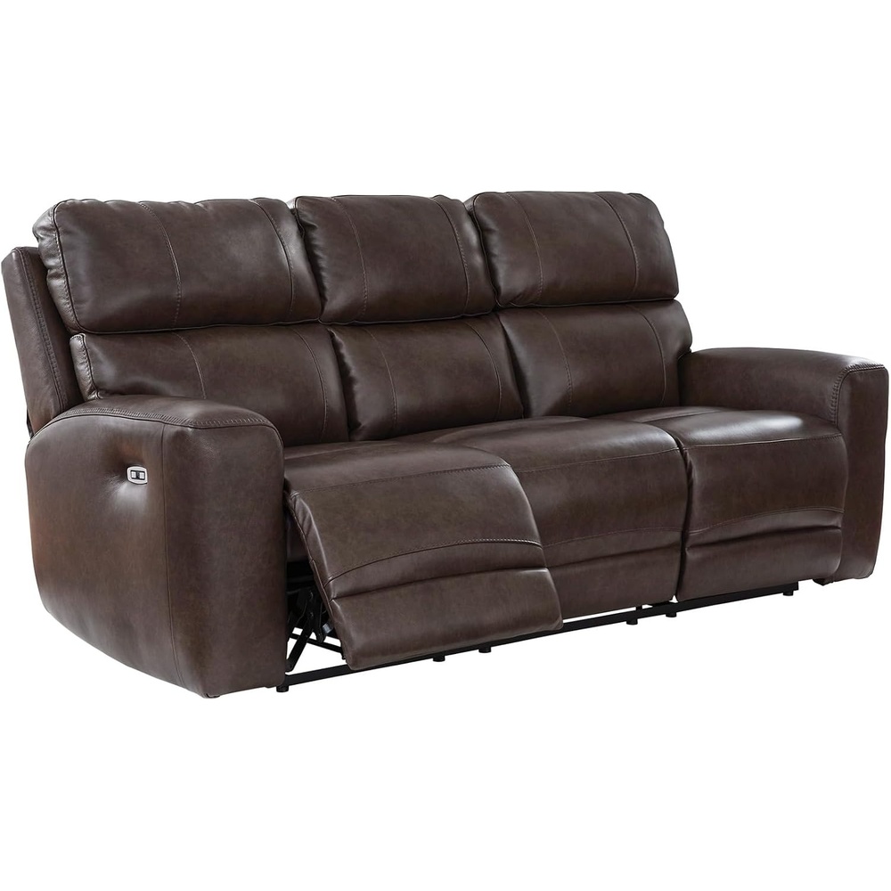 image:imageSignature Design by Ashley 3Piece Power Reclining Sectional Sofa Caramel  Genuine leather and faux leather exterior Zero wall design USB charging ports Living room use Spear Hill SeriesDark Brown