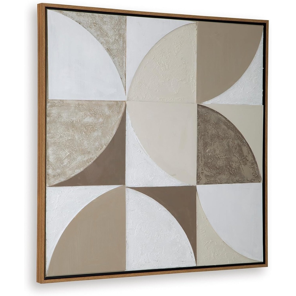 image:imageSignature Design by Ashley Harelman Canvas Wall Art 40x40 Taupe  Hand painted geometric canvas Light brown frame 4way hanging versatility Living room use Earth tone palette