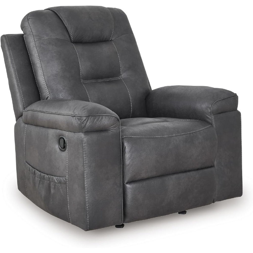 image:imageSignature Design by Ashley Oversized Manual Rocker Recliner Chair Shadow  Faux leather upholstery 400 lbs weight capacity Living room use 44 in wide Steel seat box Chadstone SeriesGranite