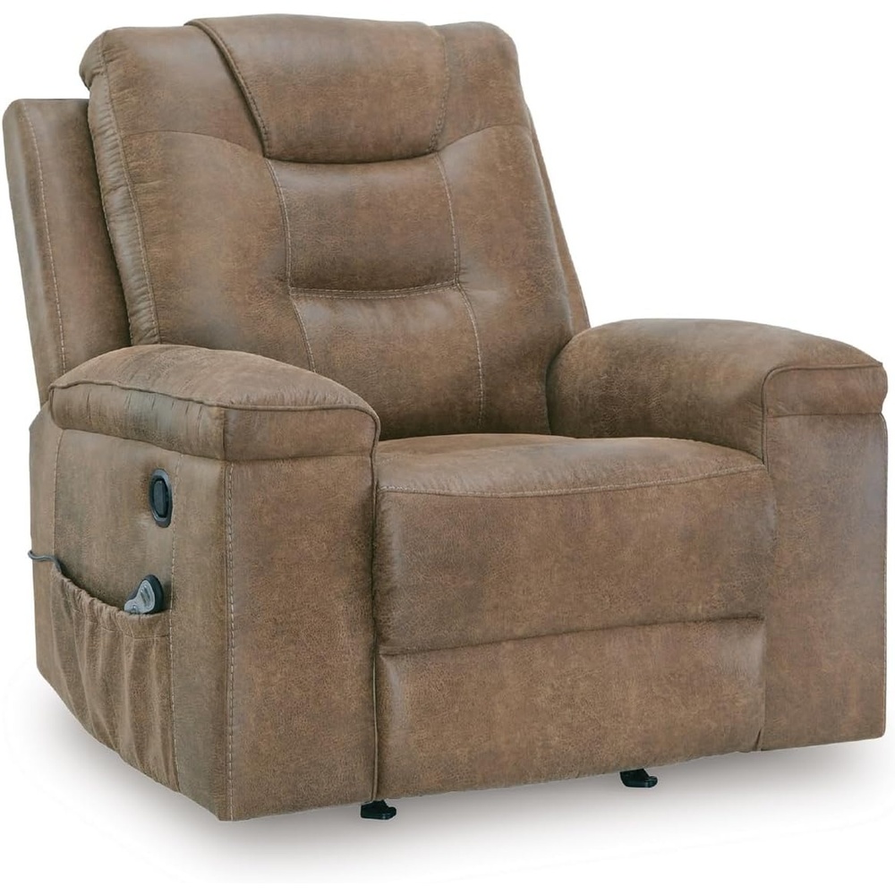 image:imageSignature Design by Ashley Oversized Manual Rocker Recliner Chair Shadow Faux leather upholstery 400 lbs weight capacity Living room use 44 in wide Steel seat box Chadstone SeriesEarth