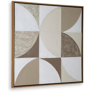Signature Design by Ashley Harelman Canvas Wall Art, 40×40, Taupe | Hand painted geometric canvas, Light brown frame, 4-way hanging versatility, Living room use, Earth tone palette