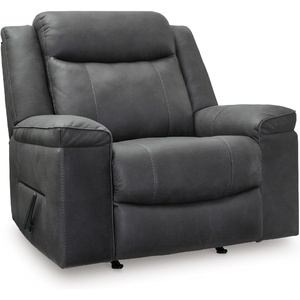 Signature Design by Ashley Oversized Manual Rocker Recliner Chair, Shadow | Faux leather upholstery, 400 lbs weight capacity, Living room use, 44 in wide, Steel seat box, Chadstone Series(Shadow)