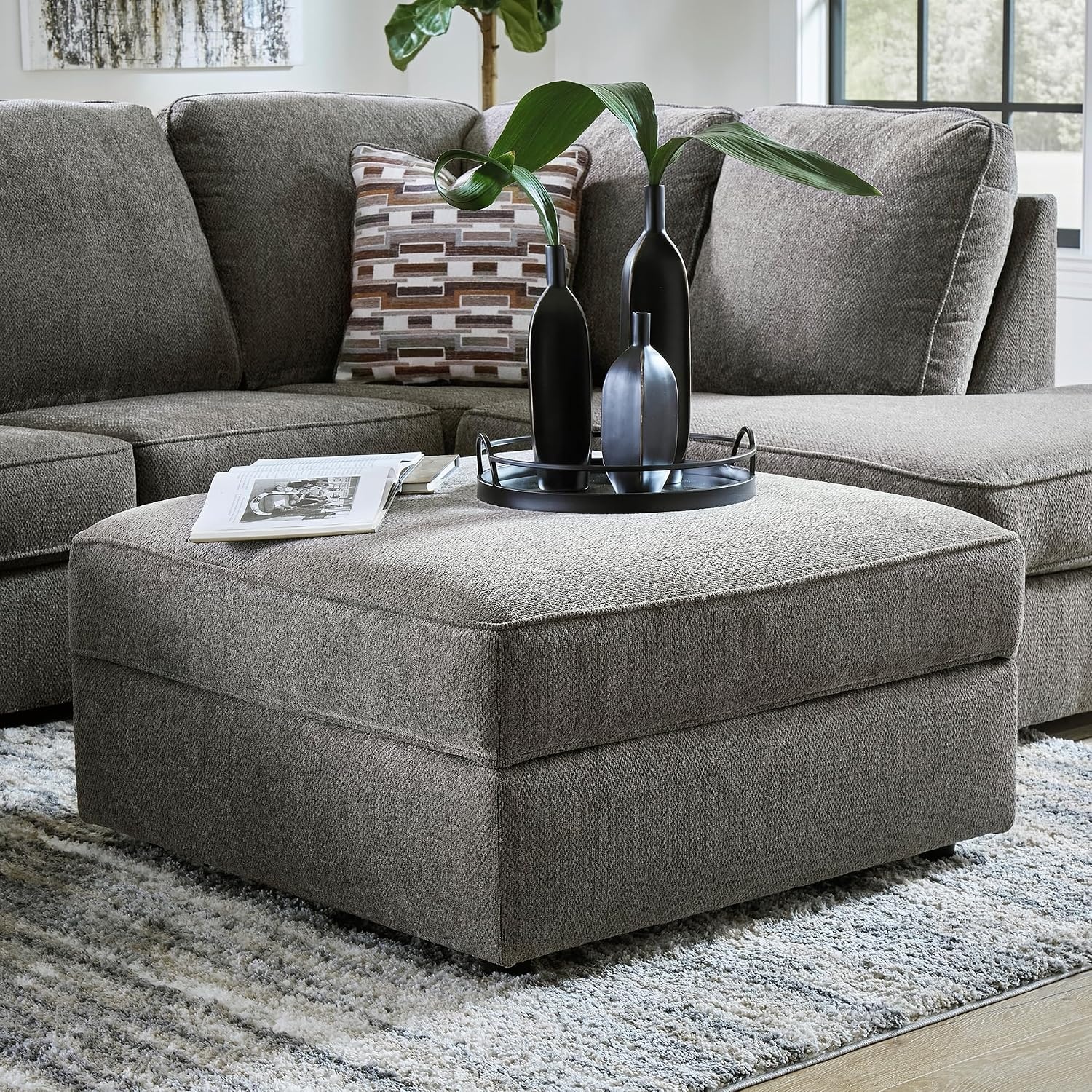 image:imageSignature Design by Ashley Laylabrook Contemporary Tufted Oversized Accent Ottoman with Foam Cushion Light BrownPutty