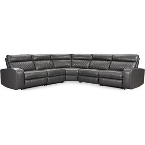 Signature Design by Ashley 6-Piece Power Reclining Sectional, Gray | Gray faux leather upholstery, Zero wall power recliner, Storage console with USB ports, Diamond stitch design, Samperstone(Grey)