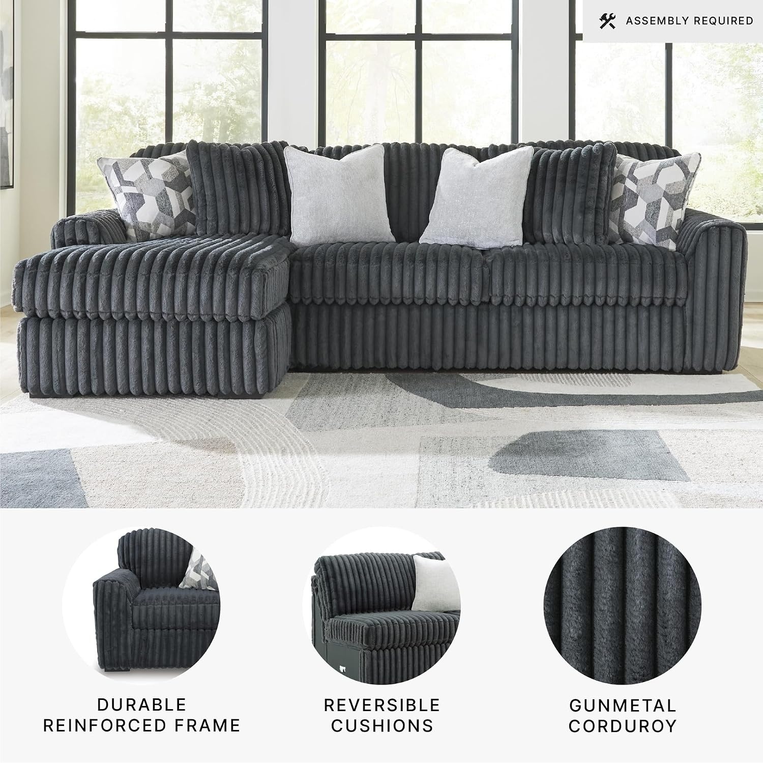 image:imageSignature Design by Ashley MidnightMadness Oversized Ottoman GunmetalGrey