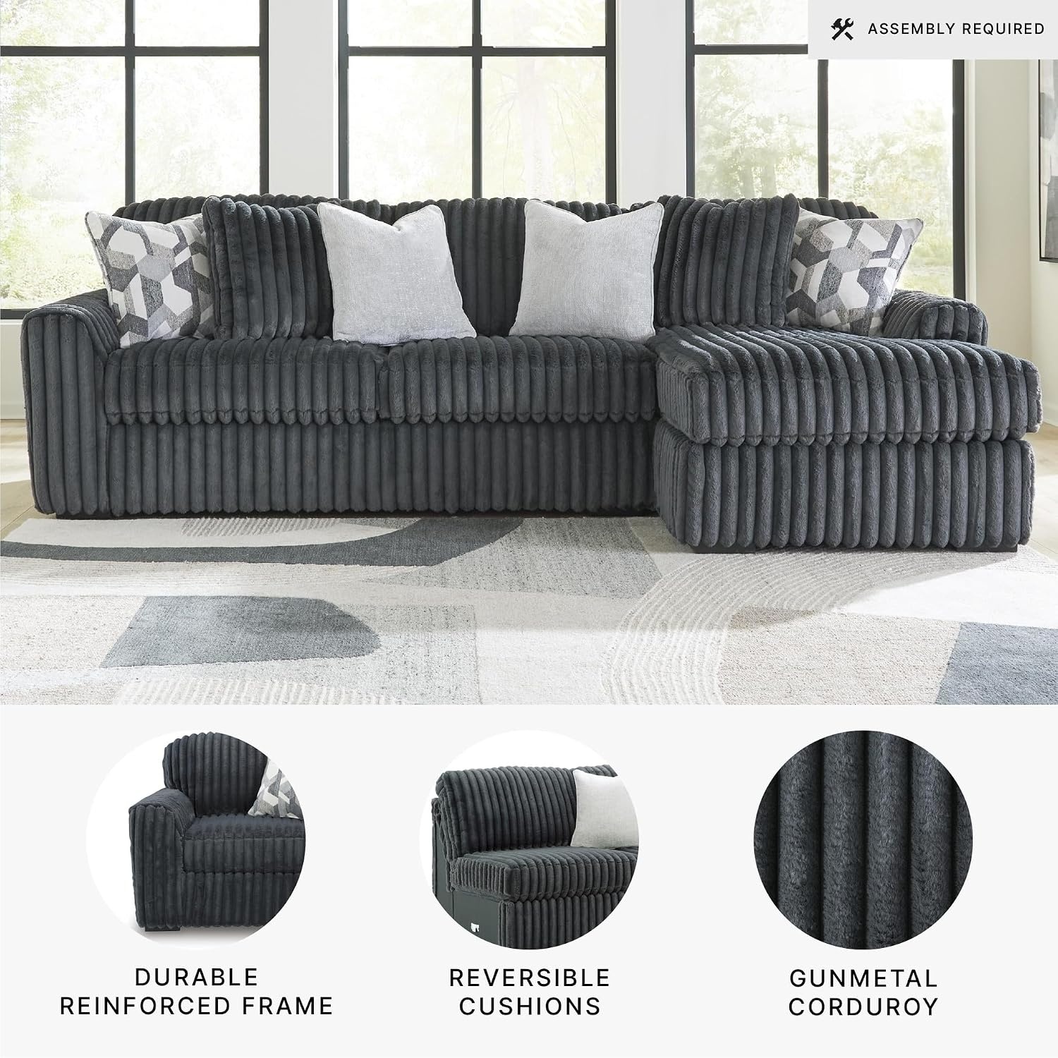 image:imageSignature Design by Ashley MidnightMadness Oversized Ottoman GunmetalGrey