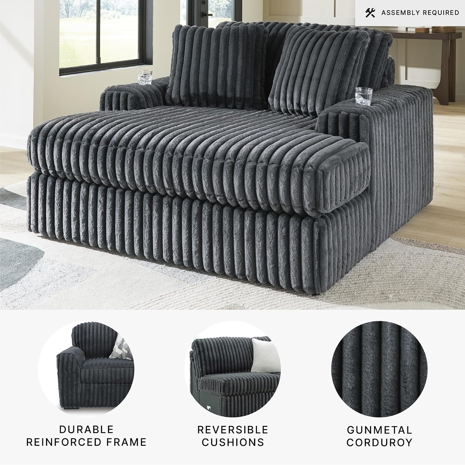 image:imageSignature Design by Ashley MidnightMadness Oversized Ottoman GunmetalGrey