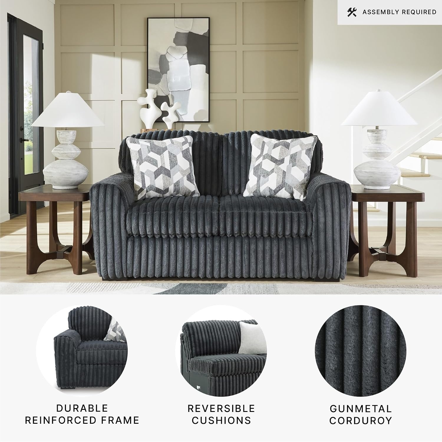 image:imageSignature Design by Ashley MidnightMadness Oversized Ottoman GunmetalGrey