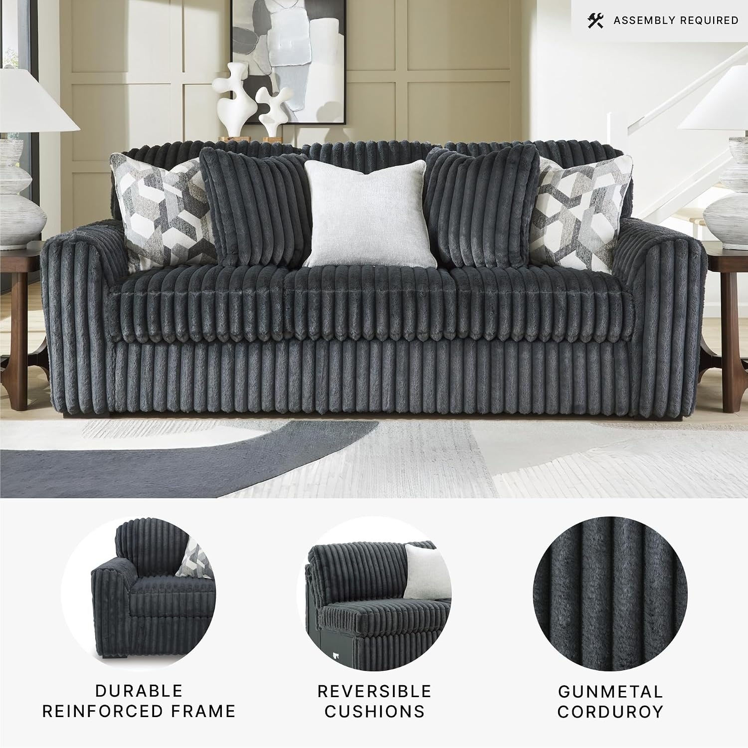 image:imageSignature Design by Ashley MidnightMadness Oversized Ottoman GunmetalGrey