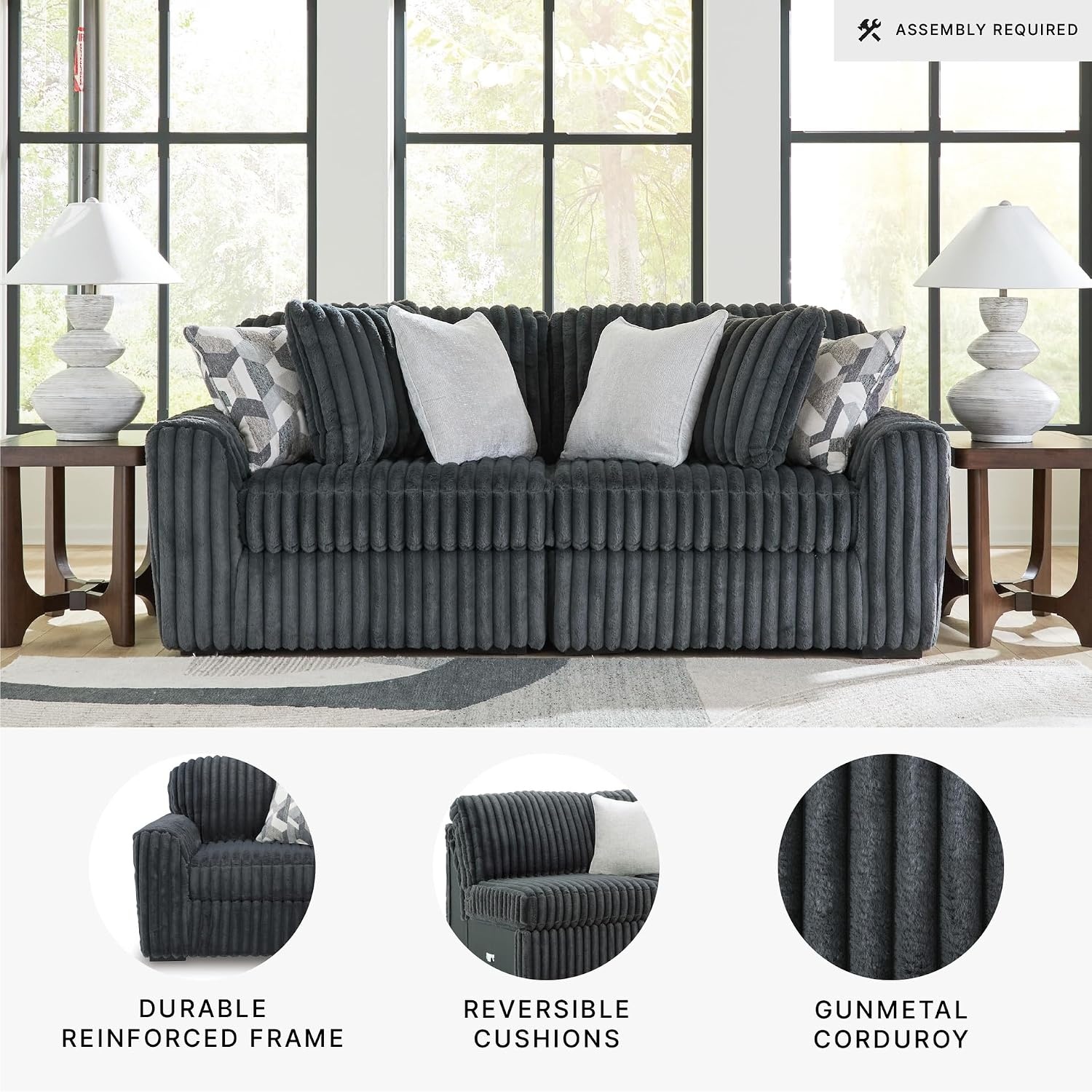 image:imageSignature Design by Ashley MidnightMadness Oversized Ottoman GunmetalGrey