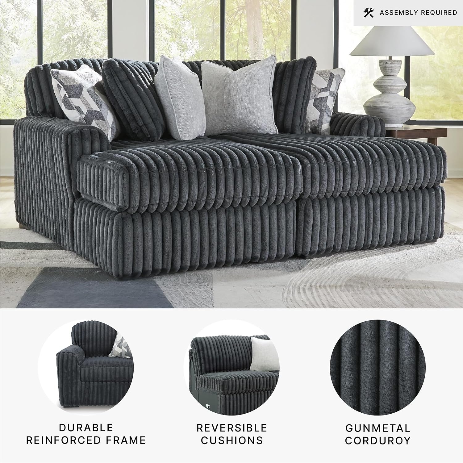 image:imageSignature Design by Ashley MidnightMadness Oversized Ottoman GunmetalGrey