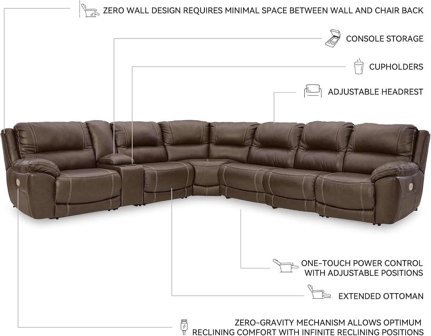 image:imageSignature Design by Ashley 5Piece Power Reclining Sectional ChocolateBrown