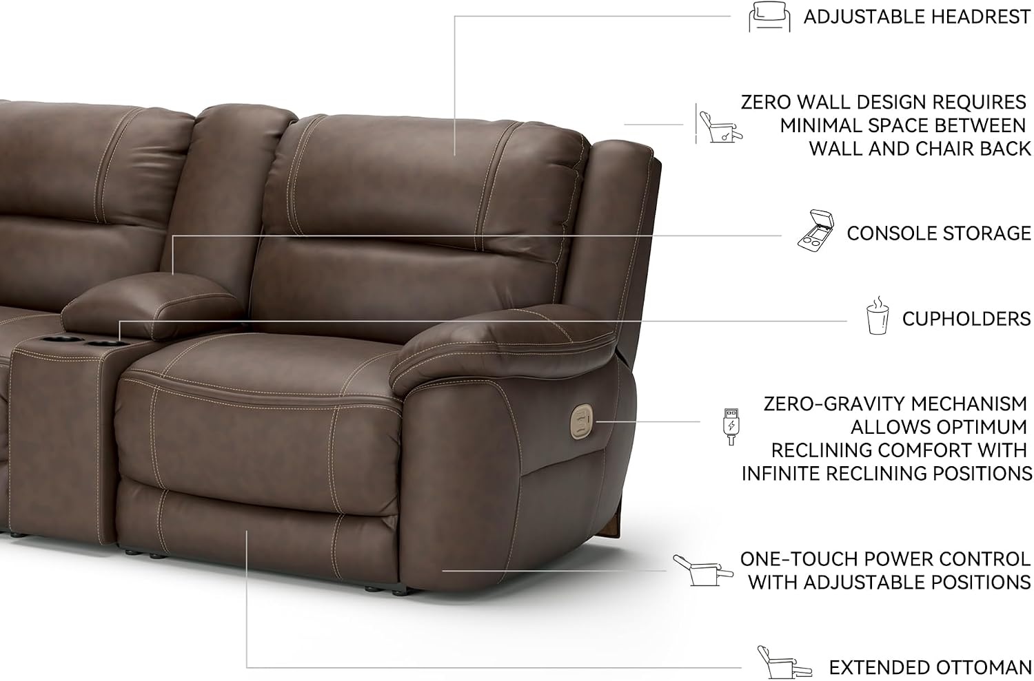image:imageSignature Design by Ashley 5Piece Power Reclining Sectional ChocolateBrown