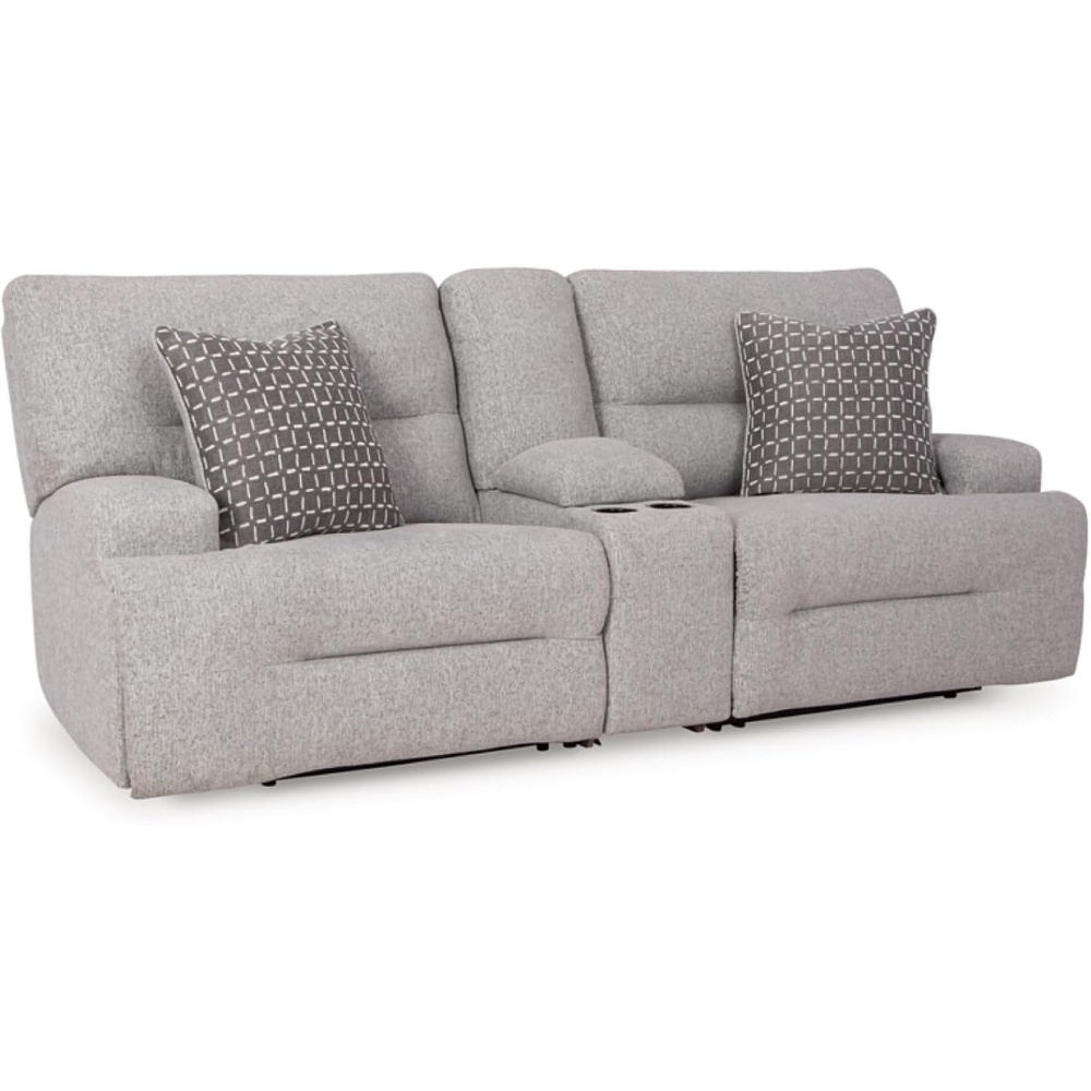 image:imageSignature Design by Ashley Acklen Place 2Piece Power Reclining Sectional Zero Gravity Modular Loveseat with Adjustable Headrest Stain Resistant Performance Fabric for Living Room Navy BluePewter