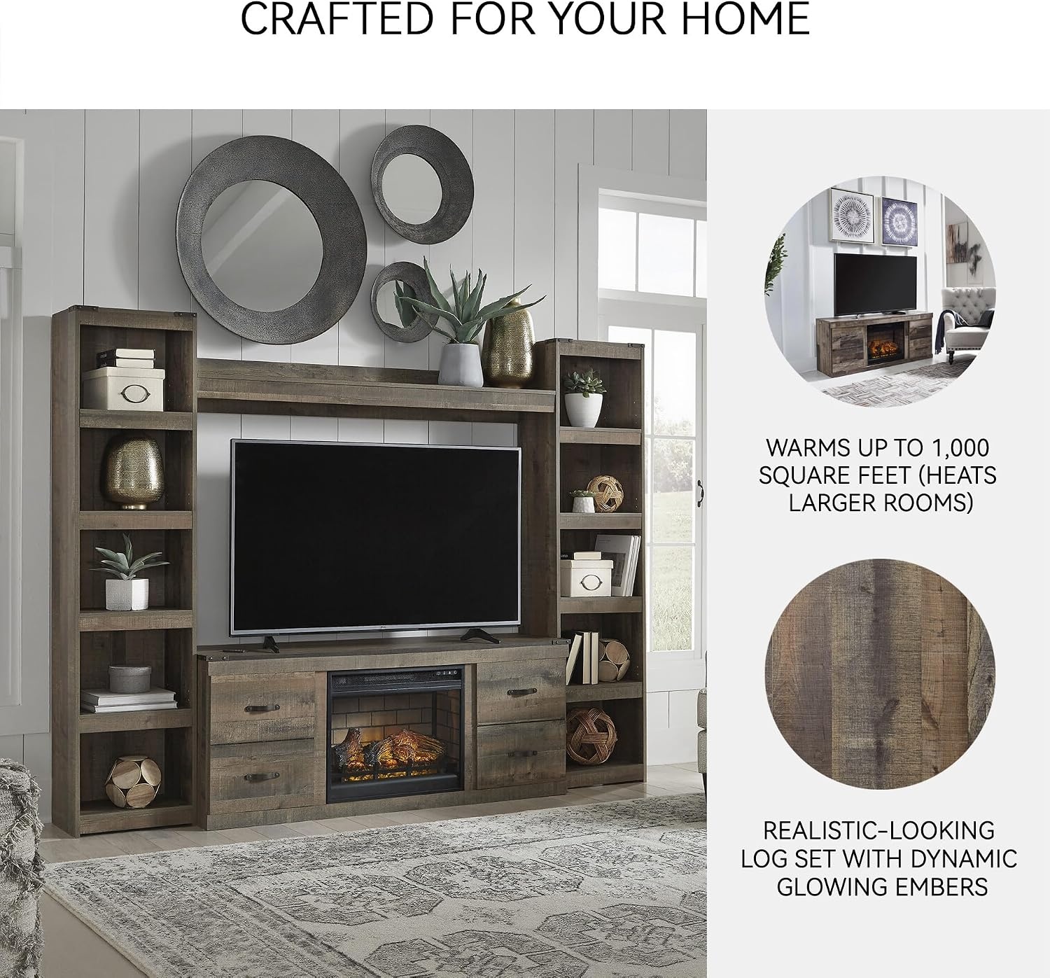 image:imageSignature Design by Ashley Derekson Farmhouse 4Piece Entertainment Center with Electric Fireplace for TVs up to 69 GrayMulti Gray