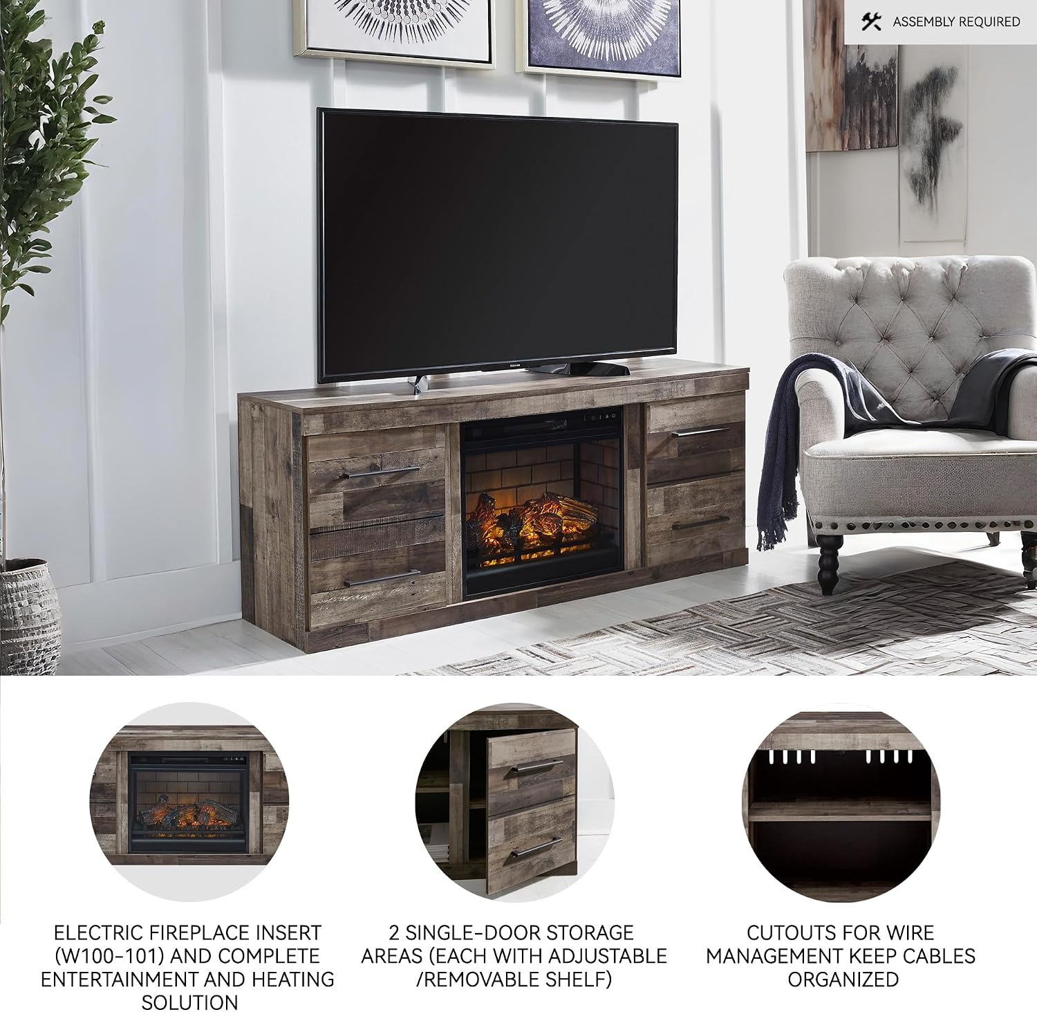 image:imageSignature Design by Ashley Derekson Farmhouse 4Piece Entertainment Center with Electric Fireplace for TVs up to 69 GrayMulti Gray