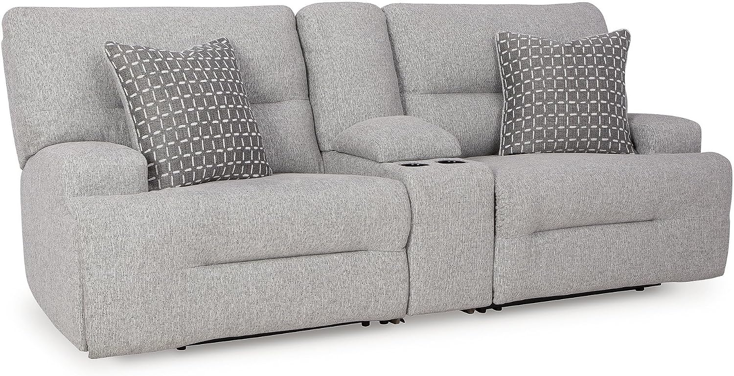 image:imageSignature Design by Ashley Acklen Place Stain Resistant Contemporary LeftArm Facing 3Piece Power Reclining Sectional Sofa with Chaise Adjustable Headrest USB PortsConsole and Cup Holders BluePewter