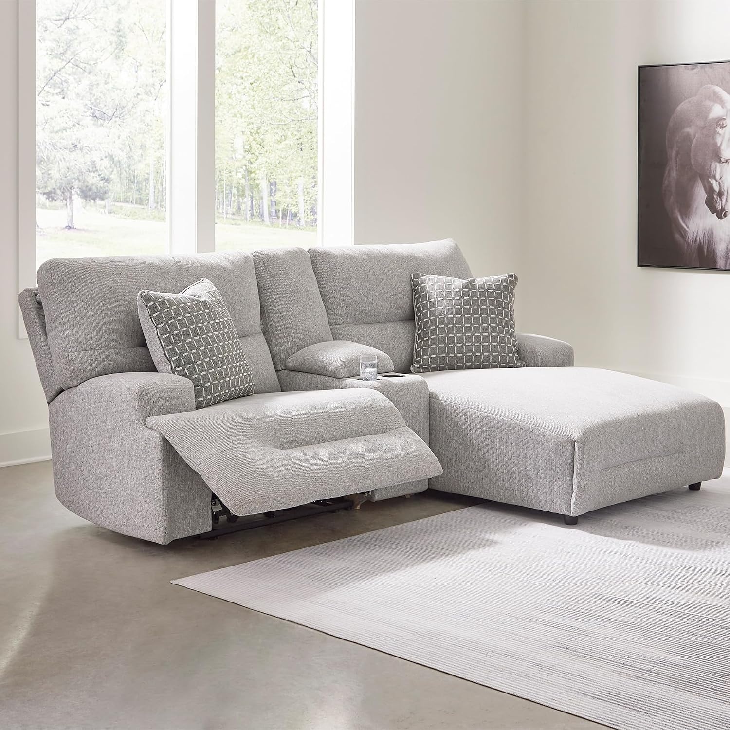 image:imageSignature Design by Ashley Acklen Place Stain Resistant Contemporary LeftArm Facing 3Piece Power Reclining Sectional Sofa with Chaise Adjustable Headrest USB PortsConsole and Cup Holders BluePewter