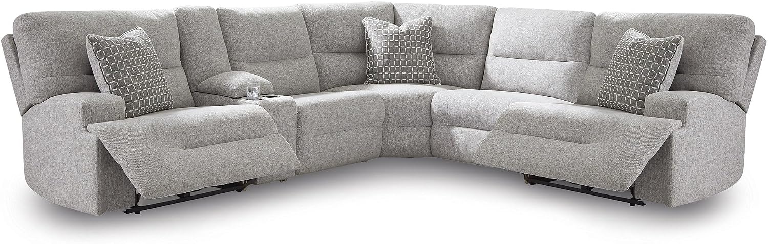 image:imageSignature Design by Ashley Acklen Place Stain Resistant Contemporary LeftArm Facing 3Piece Power Reclining Sectional Sofa with Chaise Adjustable Headrest USB PortsConsole and Cup Holders BluePewter