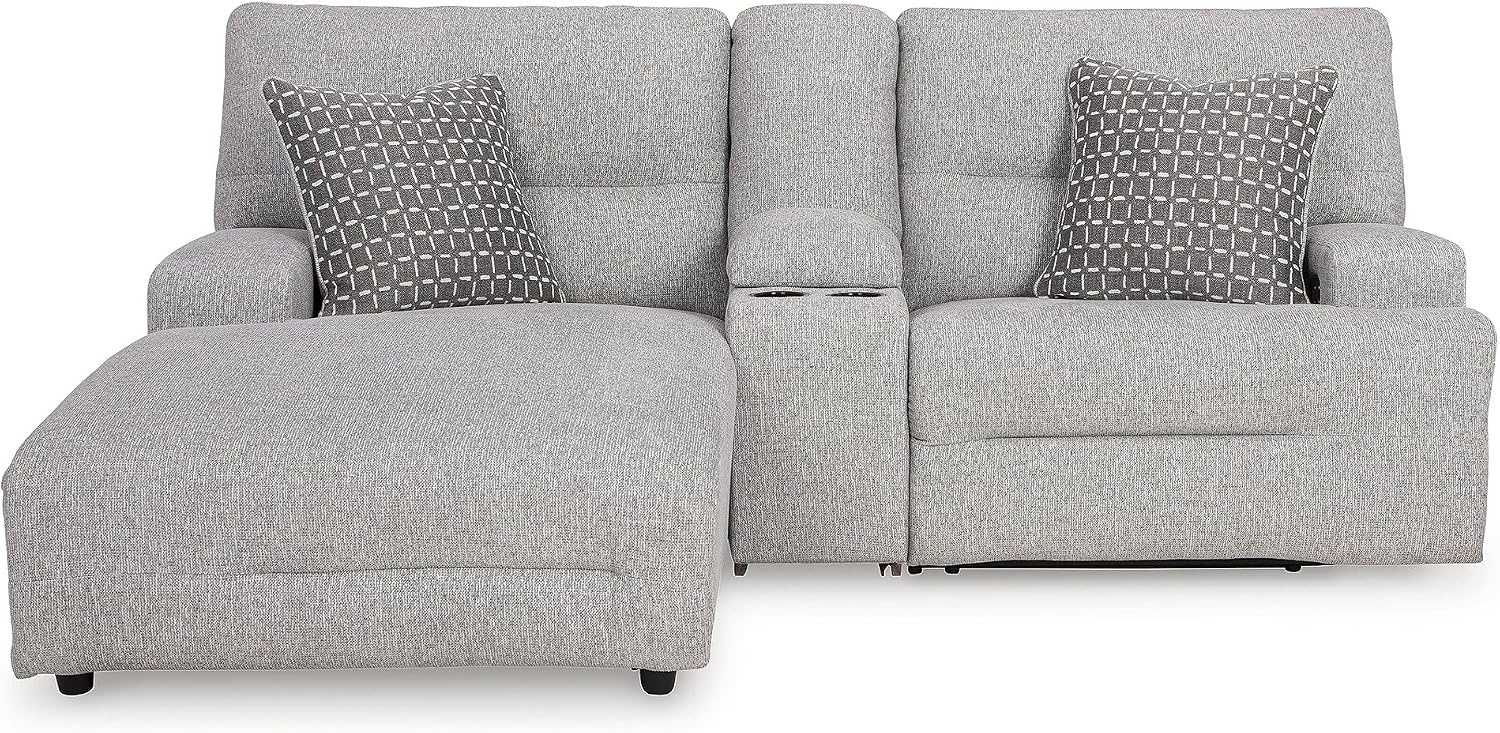 image:imageSignature Design by Ashley Acklen Place Stain Resistant Contemporary LeftArm Facing 3Piece Power Reclining Sectional Sofa with Chaise Adjustable Headrest USB PortsConsole and Cup Holders BluePewter