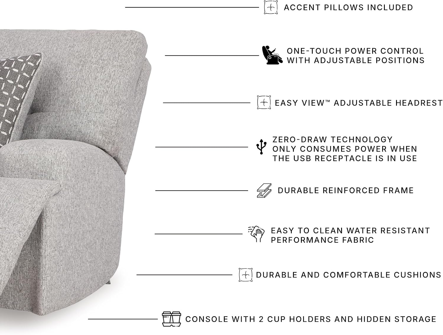 image:imageSignature Design by Ashley Acklen Place Stain Resistant Contemporary LeftArm Facing 3Piece Power Reclining Sectional Sofa with Chaise Adjustable Headrest USB PortsConsole and Cup Holders BluePewter