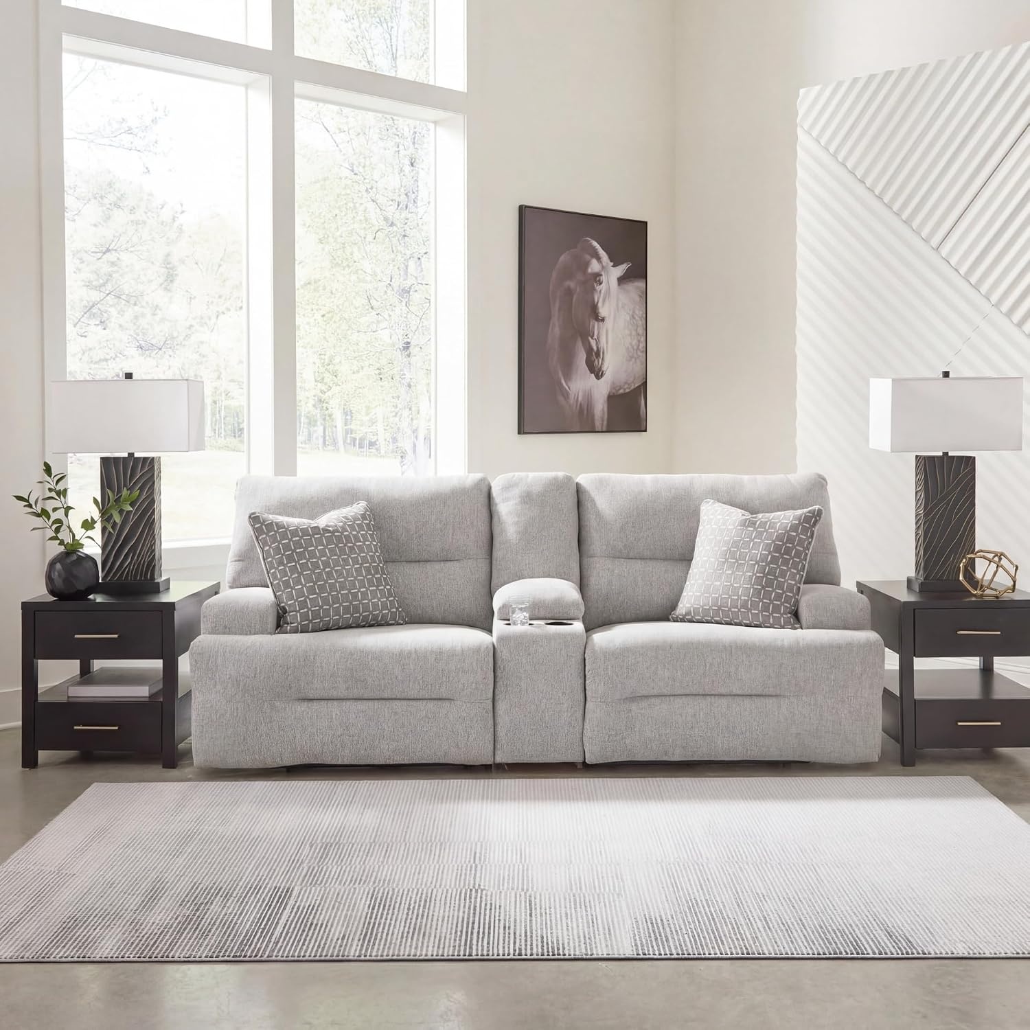 image:imageSignature Design by Ashley Acklen Place Stain Resistant Contemporary LeftArm Facing 3Piece Power Reclining Sectional Sofa with Chaise Adjustable Headrest USB PortsConsole and Cup Holders BluePewter
