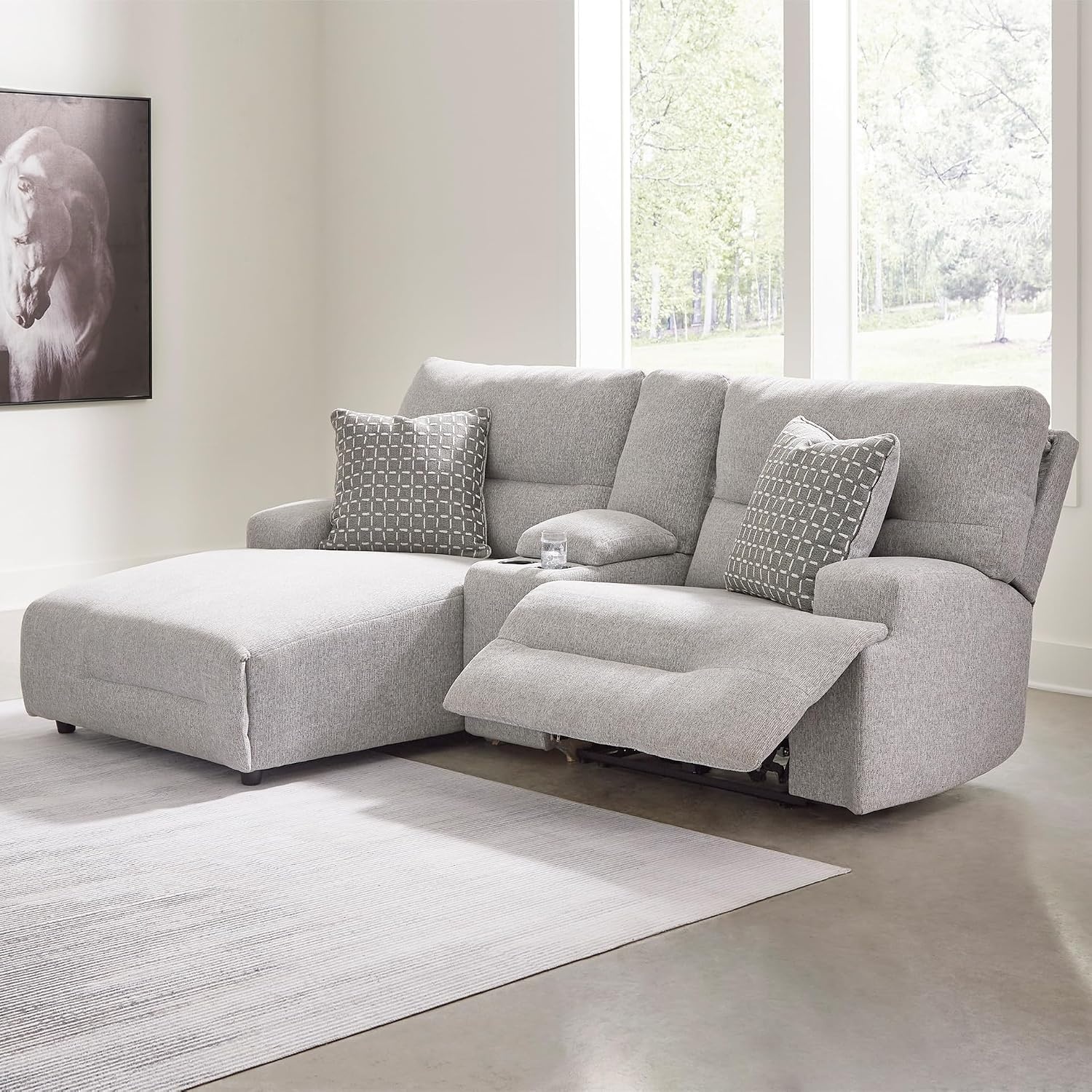 image:imageSignature Design by Ashley Acklen Place Stain Resistant Contemporary LeftArm Facing 3Piece Power Reclining Sectional Sofa with Chaise Adjustable Headrest USB PortsConsole and Cup Holders BluePewter