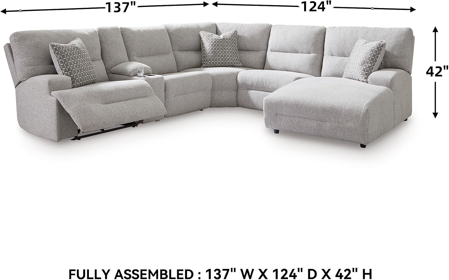 image:imageSignature Design by Ashley Acklen Place Stain Resistant Contemporary LeftArm Facing 3Piece Power Reclining Sectional Sofa with Chaise Adjustable Headrest USB PortsConsole and Cup Holders BluePewter