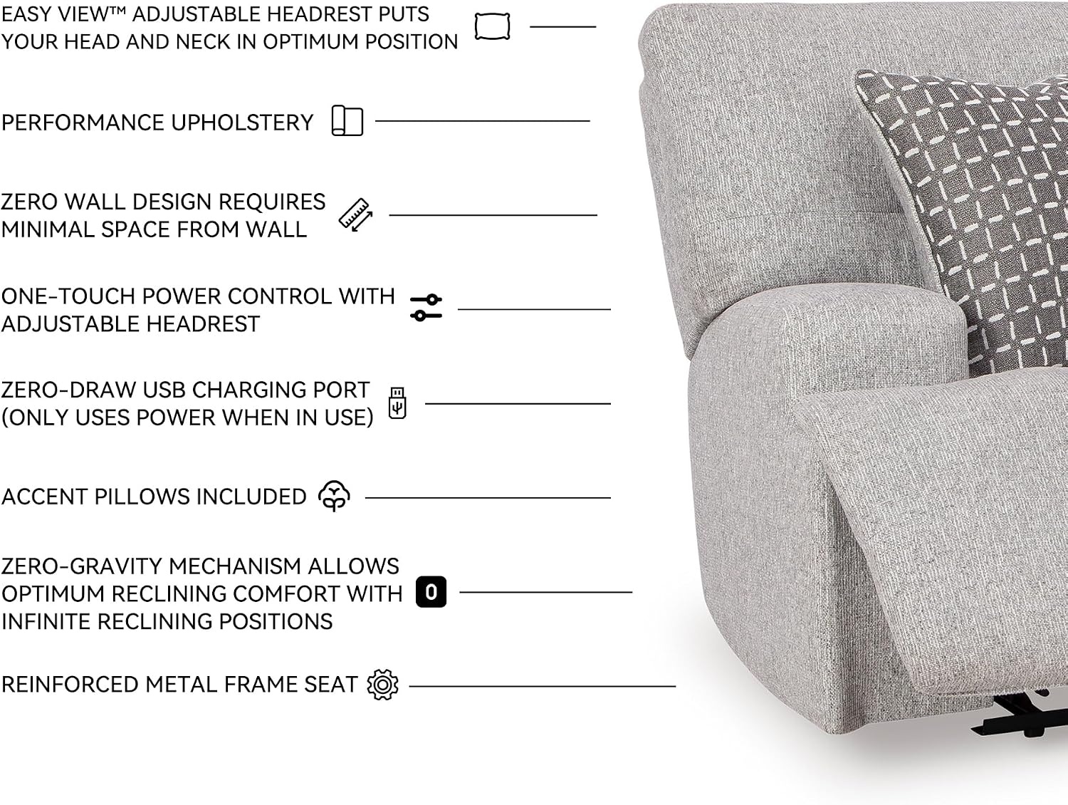 image:imageSignature Design by Ashley Acklen Place Stain Resistant Contemporary LeftArm Facing 3Piece Power Reclining Sectional Sofa with Chaise Adjustable Headrest USB PortsConsole and Cup Holders BluePewter