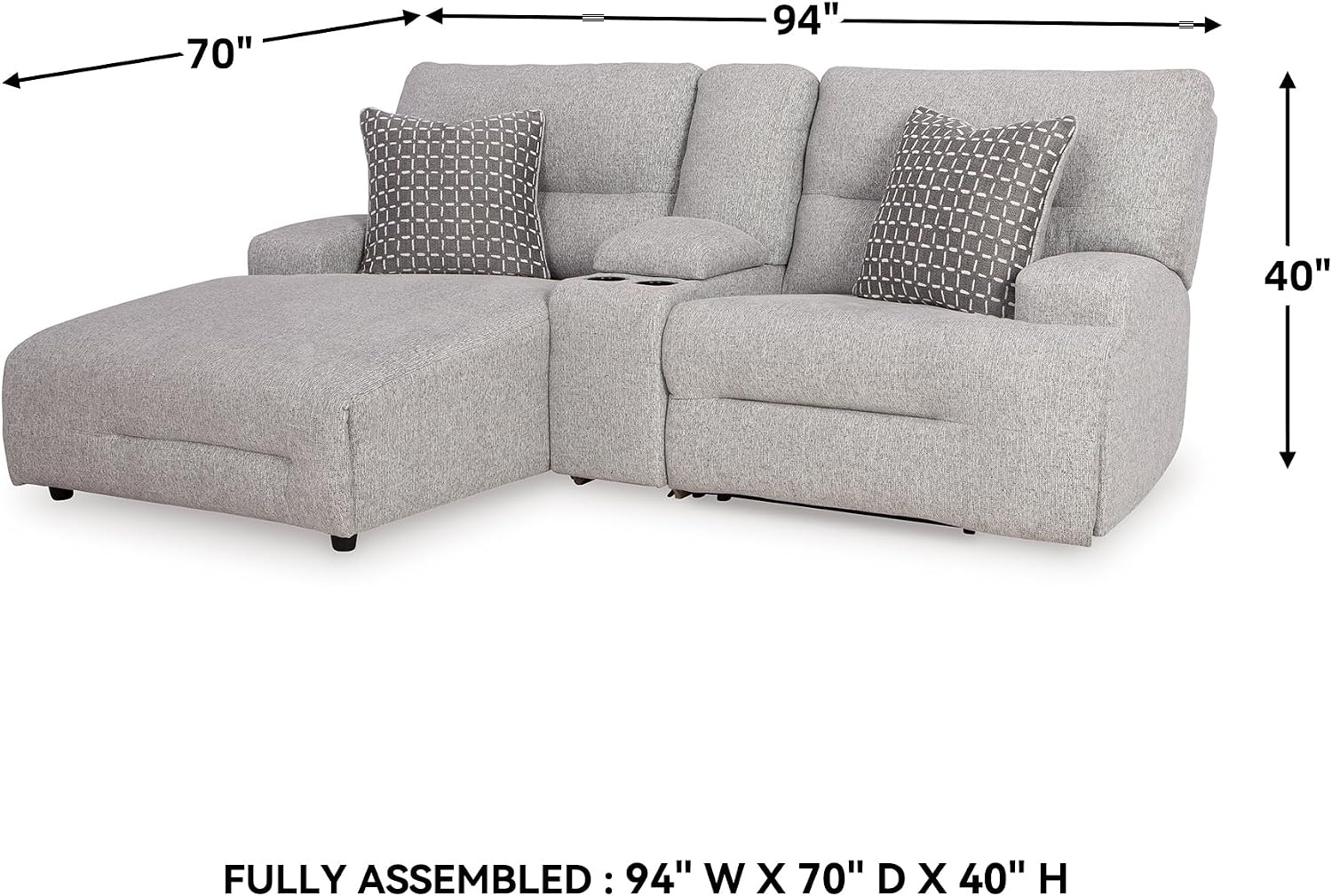image:imageSignature Design by Ashley Acklen Place Stain Resistant Contemporary LeftArm Facing 3Piece Power Reclining Sectional Sofa with Chaise Adjustable Headrest USB PortsConsole and Cup Holders BluePewter