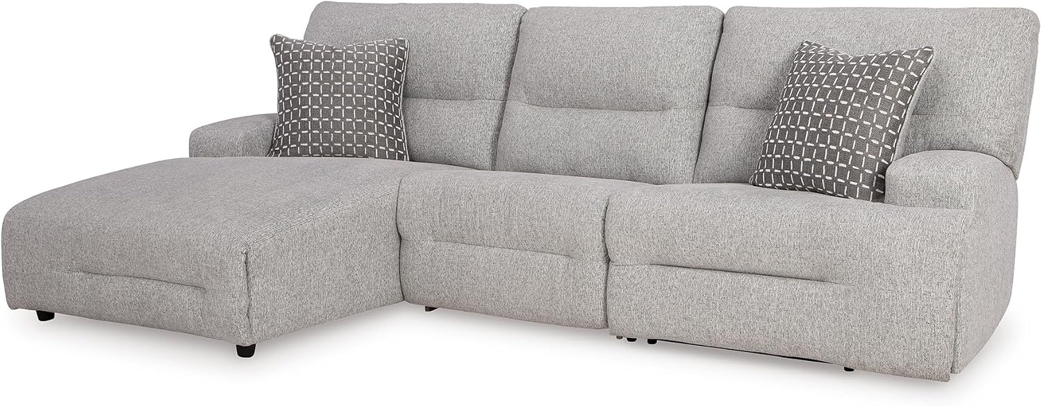 image:imageSignature Design by Ashley Acklen Place Stain Resistant Contemporary LeftArm Facing 3Piece Power Reclining Sectional Sofa with Chaise Adjustable Headrest USB PortsConsole and Cup Holders BluePewter