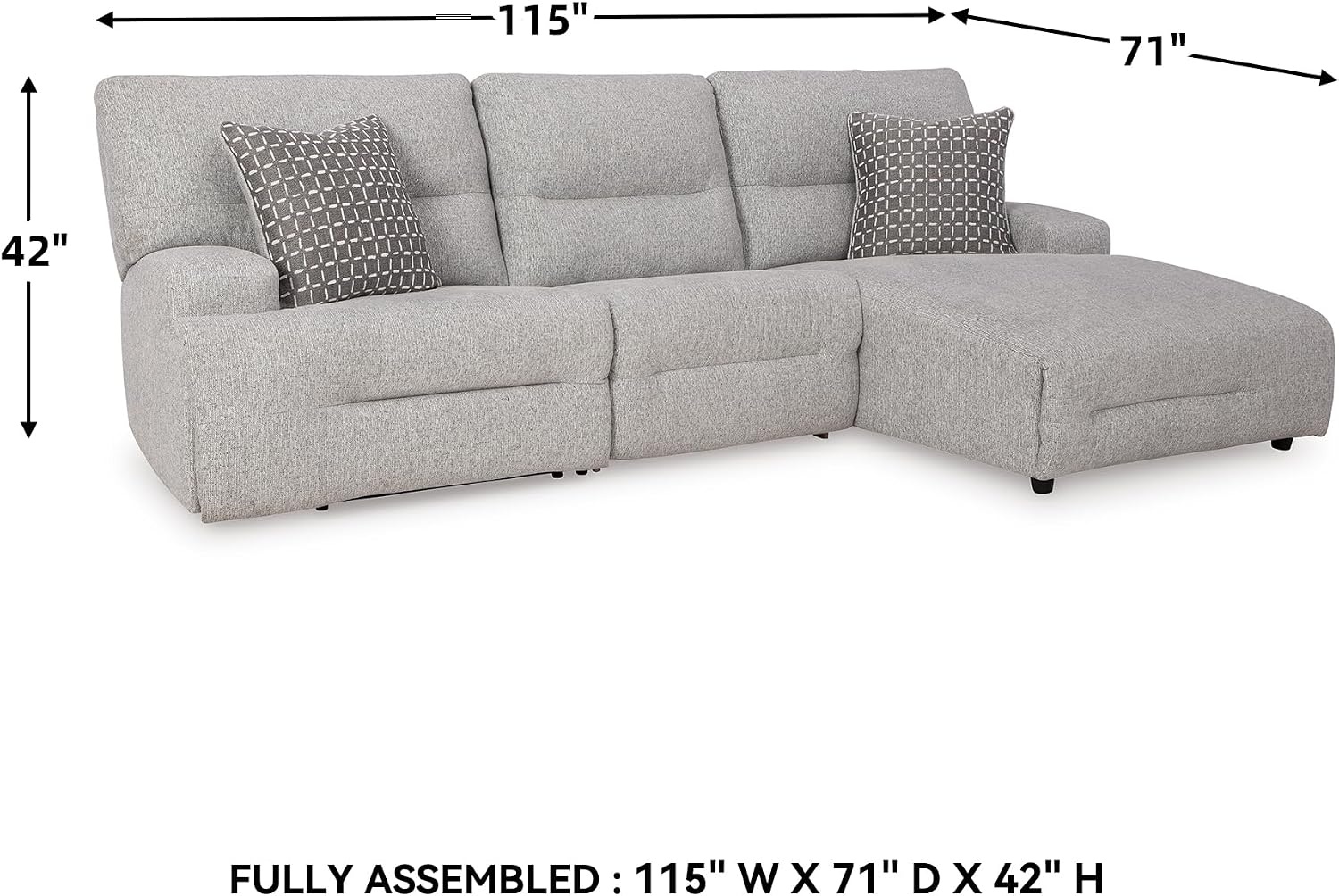 image:imageSignature Design by Ashley Acklen Place Stain Resistant Contemporary LeftArm Facing 3Piece Power Reclining Sectional Sofa with Chaise Adjustable Headrest USB PortsConsole and Cup Holders BluePewter