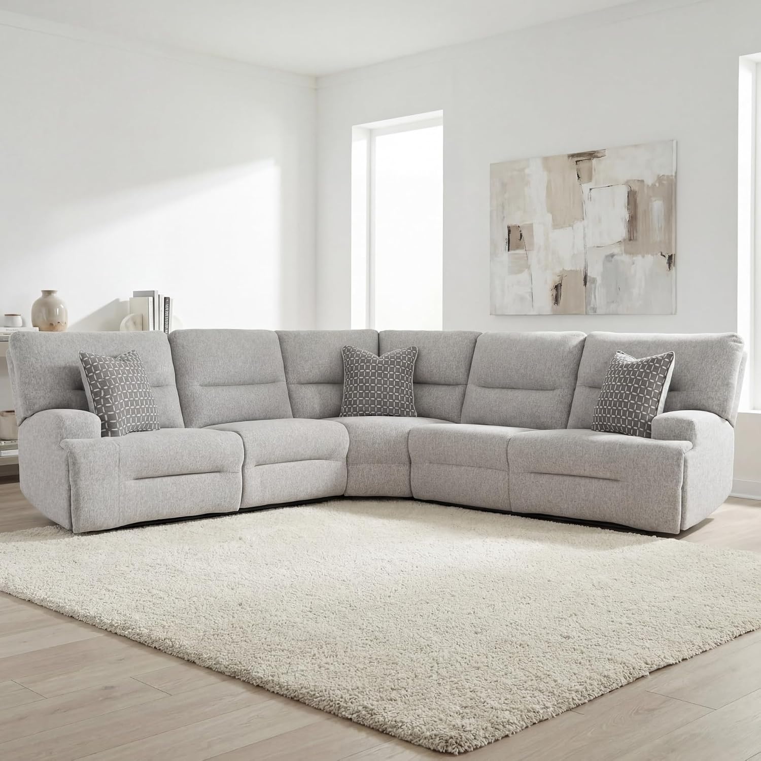 image:imageSignature Design by Ashley Acklen Place Stain Resistant Contemporary LeftArm Facing 3Piece Power Reclining Sectional Sofa with Chaise Adjustable Headrest USB PortsConsole and Cup Holders BluePewter