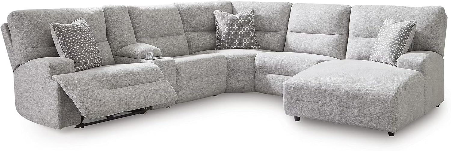 image:imageSignature Design by Ashley Acklen Place Stain Resistant Contemporary LeftArm Facing 3Piece Power Reclining Sectional Sofa with Chaise Adjustable Headrest USB PortsConsole and Cup Holders BluePewter