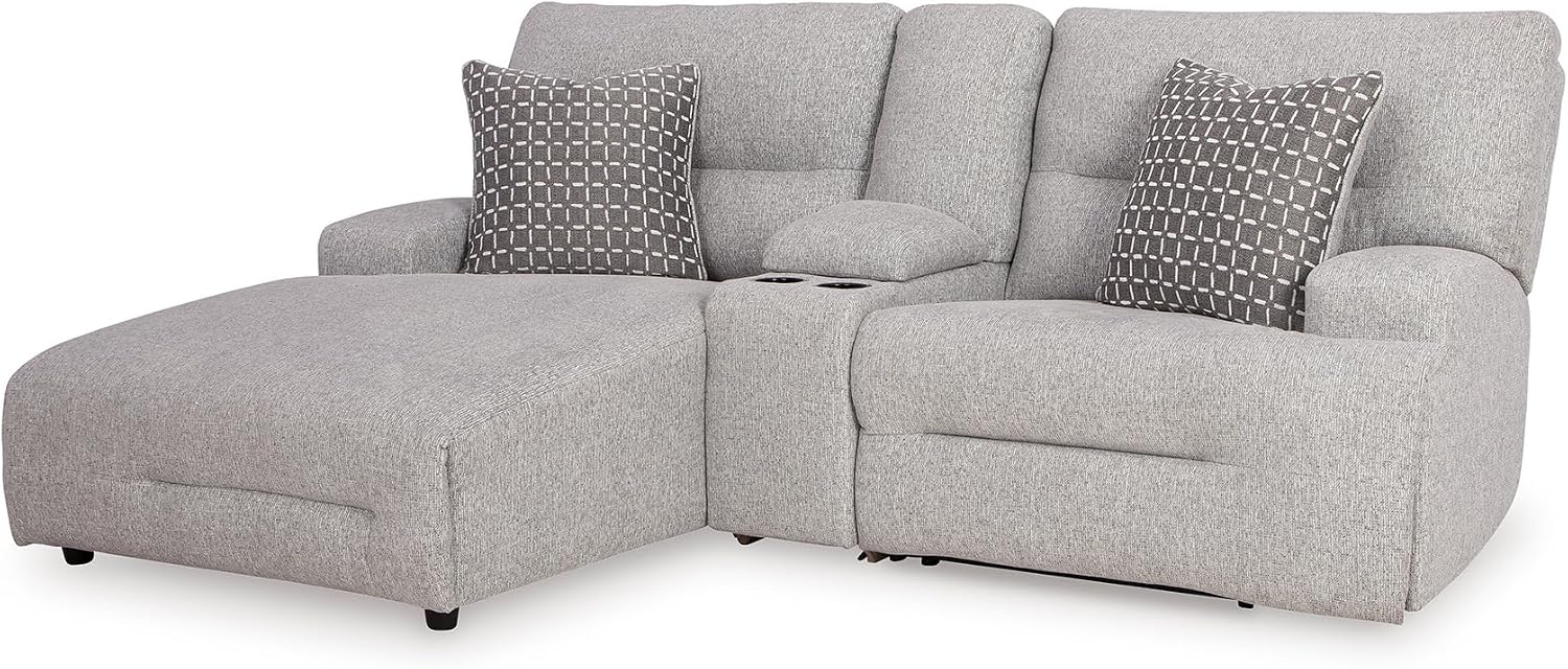 image:imageSignature Design by Ashley Acklen Place Stain Resistant Contemporary LeftArm Facing 3Piece Power Reclining Sectional Sofa with Chaise Adjustable Headrest USB PortsConsole and Cup Holders BluePewter