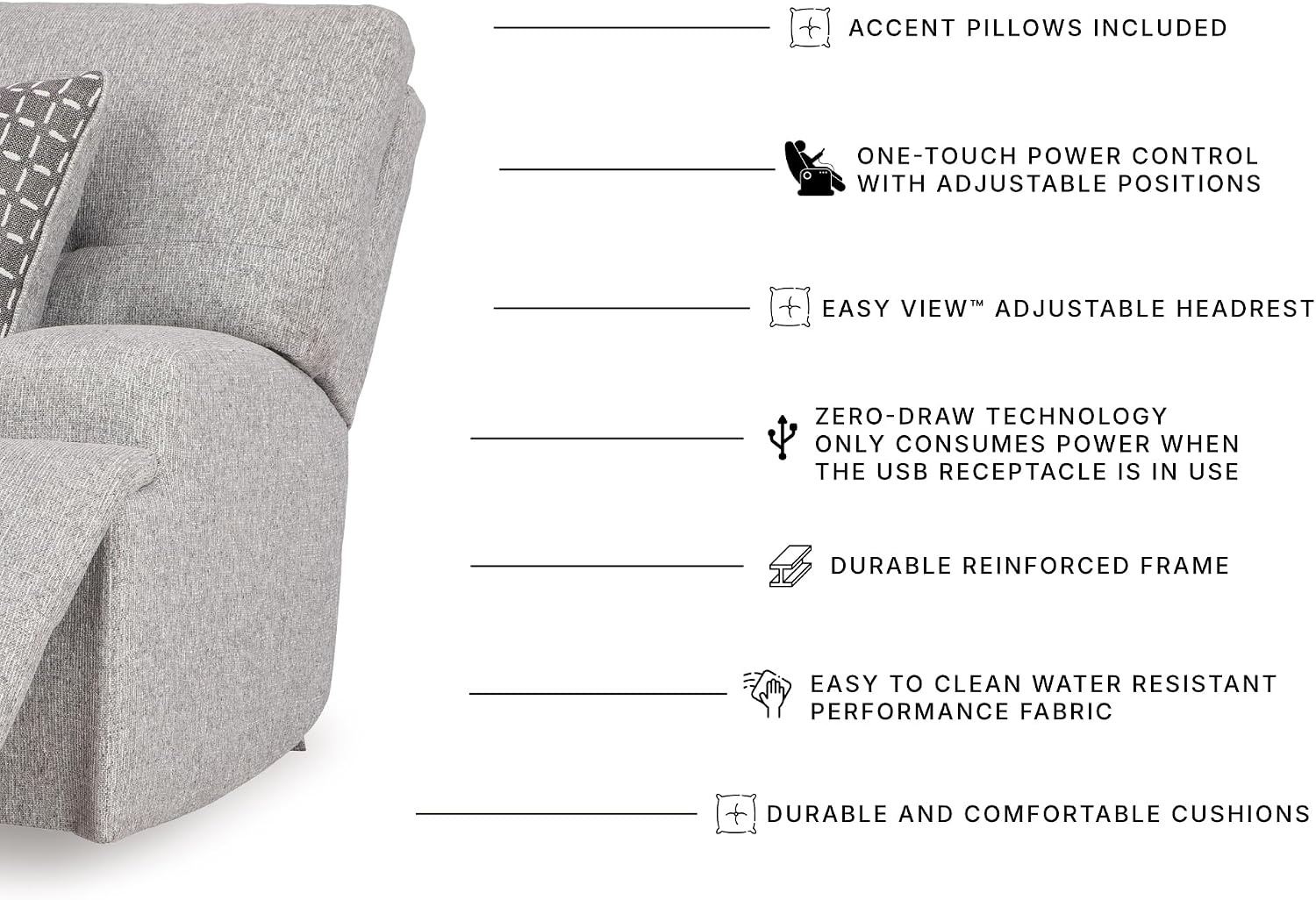 image:imageSignature Design by Ashley Acklen Place Stain Resistant Contemporary LeftArm Facing 3Piece Power Reclining Sectional Sofa with Chaise Adjustable Headrest USB PortsConsole and Cup Holders BluePewter