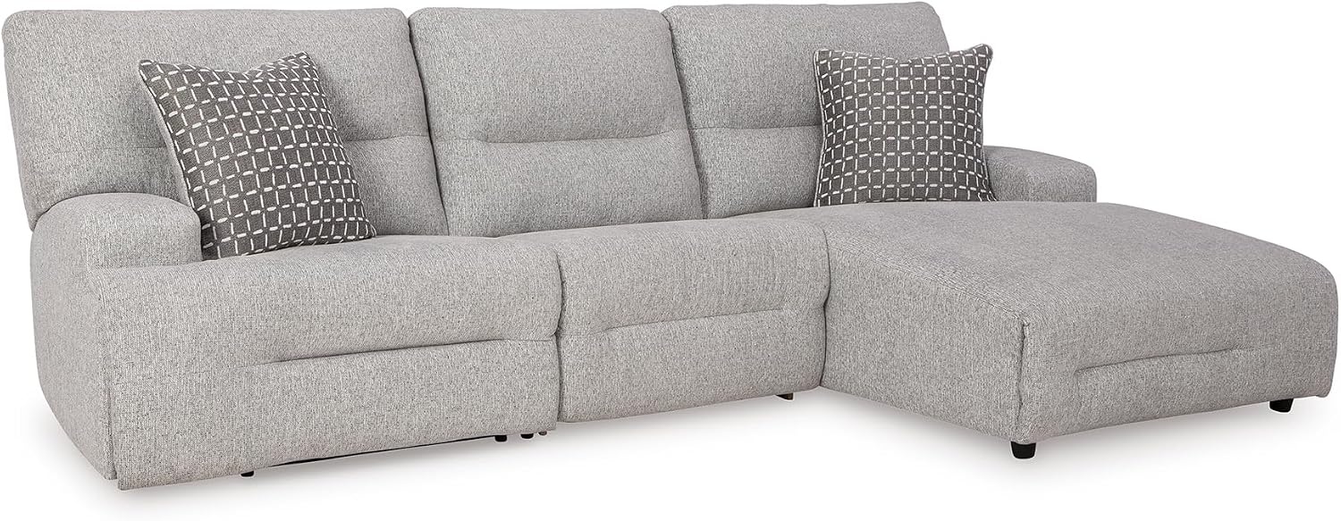 image:imageSignature Design by Ashley Acklen Place Stain Resistant Contemporary LeftArm Facing 3Piece Power Reclining Sectional Sofa with Chaise Adjustable Headrest USB PortsConsole and Cup Holders BluePewter