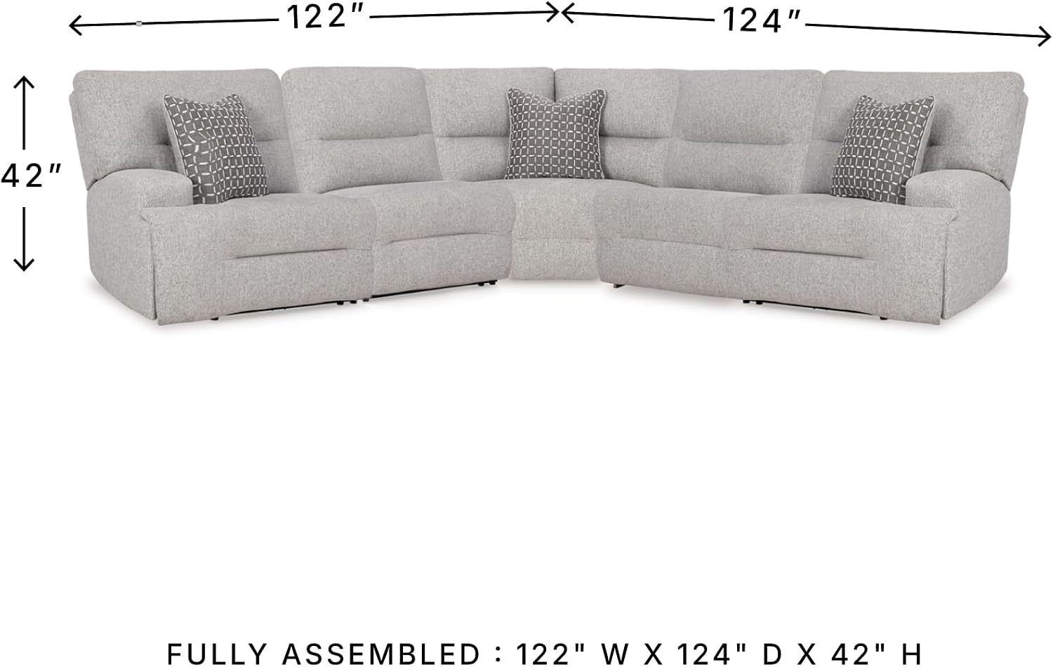 image:imageSignature Design by Ashley Acklen Place Stain Resistant Contemporary LeftArm Facing 3Piece Power Reclining Sectional Sofa with Chaise Adjustable Headrest USB PortsConsole and Cup Holders BluePewter