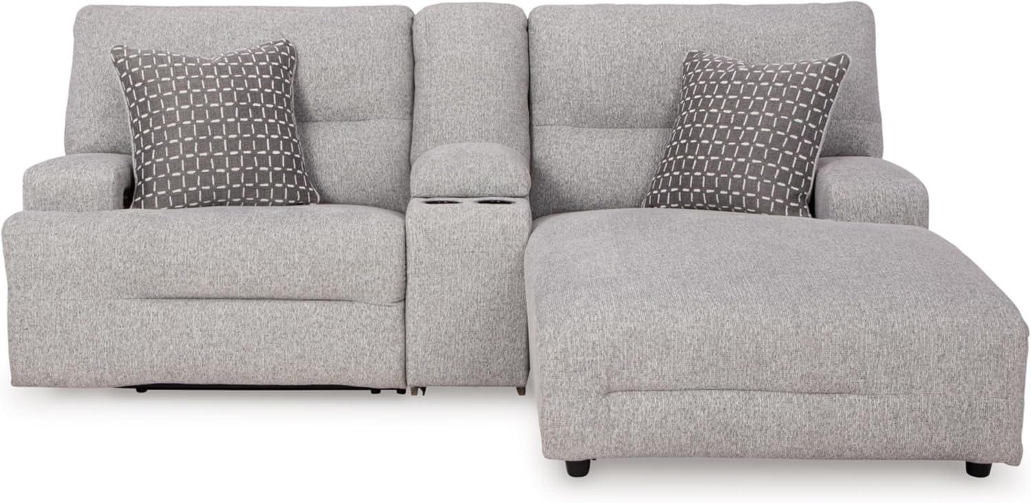 image:imageSignature Design by Ashley Acklen Place Stain Resistant Contemporary LeftArm Facing 3Piece Power Reclining Sectional Sofa with Chaise Adjustable Headrest USB PortsConsole and Cup Holders BluePewter