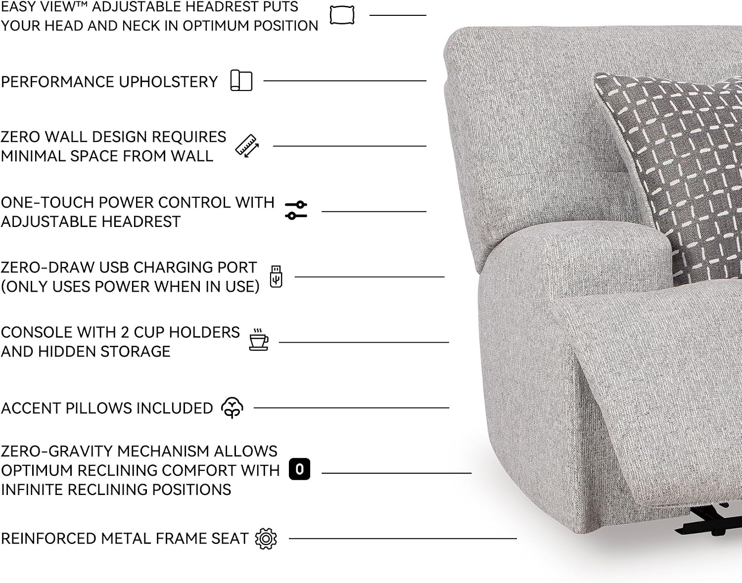 image:imageSignature Design by Ashley Acklen Place Stain Resistant Contemporary LeftArm Facing 3Piece Power Reclining Sectional Sofa with Chaise Adjustable Headrest USB PortsConsole and Cup Holders BluePewter
