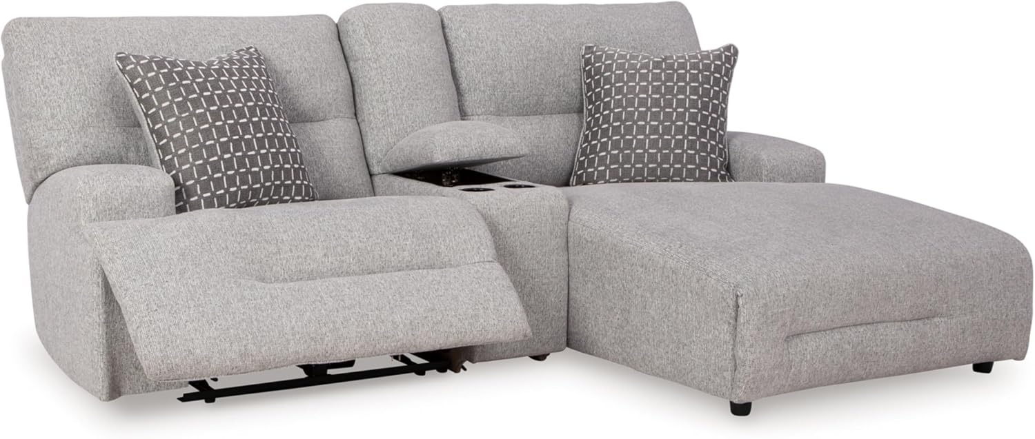 image:imageSignature Design by Ashley Acklen Place Stain Resistant Contemporary LeftArm Facing 3Piece Power Reclining Sectional Sofa with Chaise Adjustable Headrest USB PortsConsole and Cup Holders BluePewter